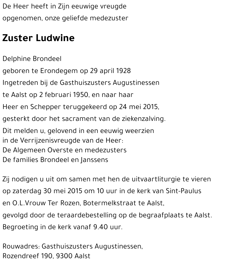 Zuster Ludwine Delphine Brondeel