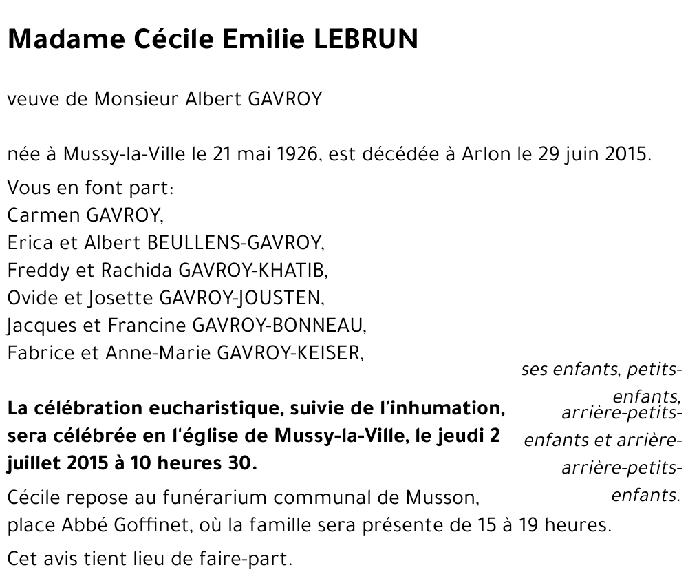 Cécile Emilie LEBRUN 