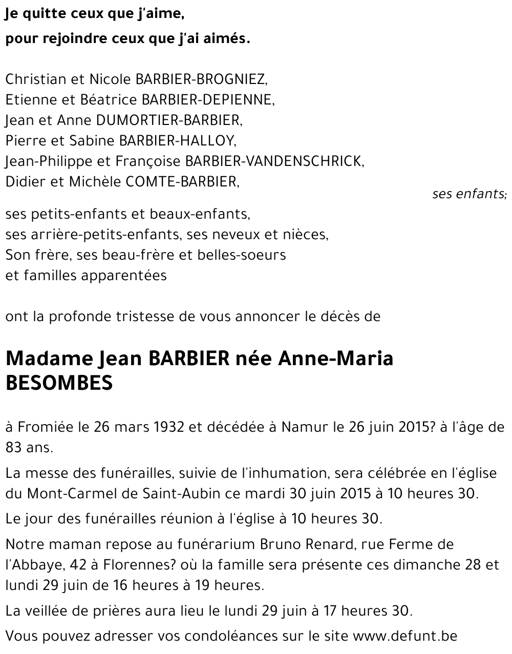 Jean BARBIER née Anne-Maria BESOMBES