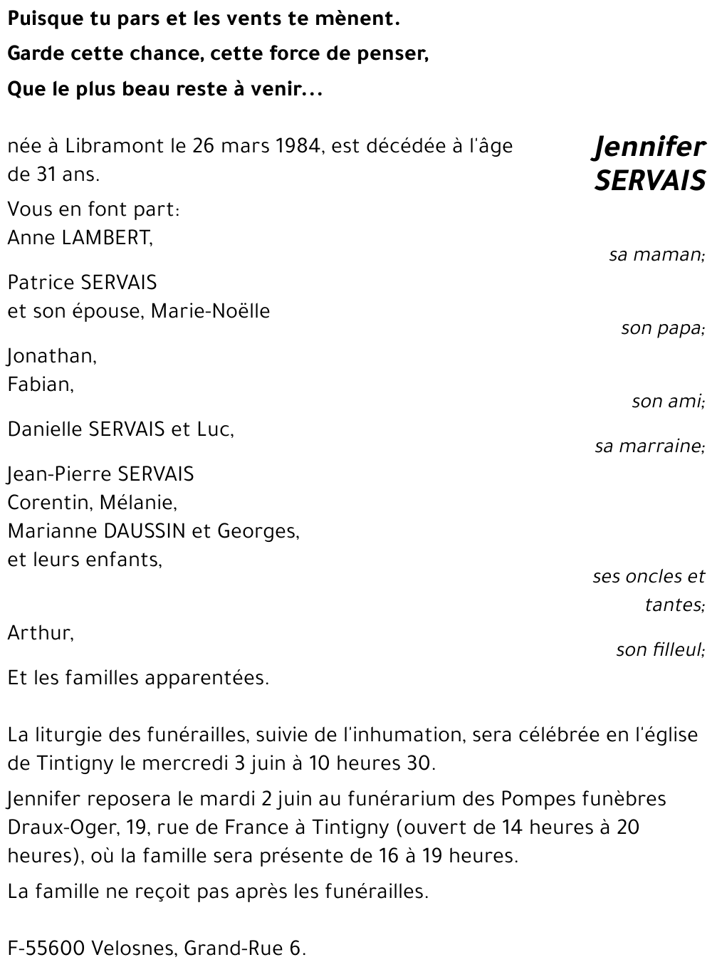 Jennifer SERVAIS
