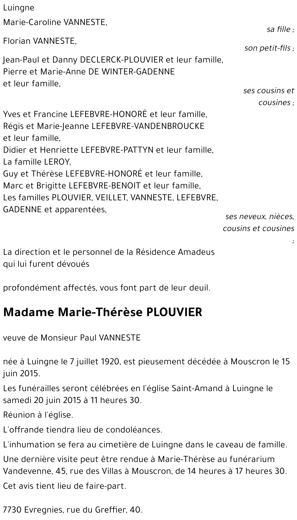 Marie-Thérèse PLOUVIER