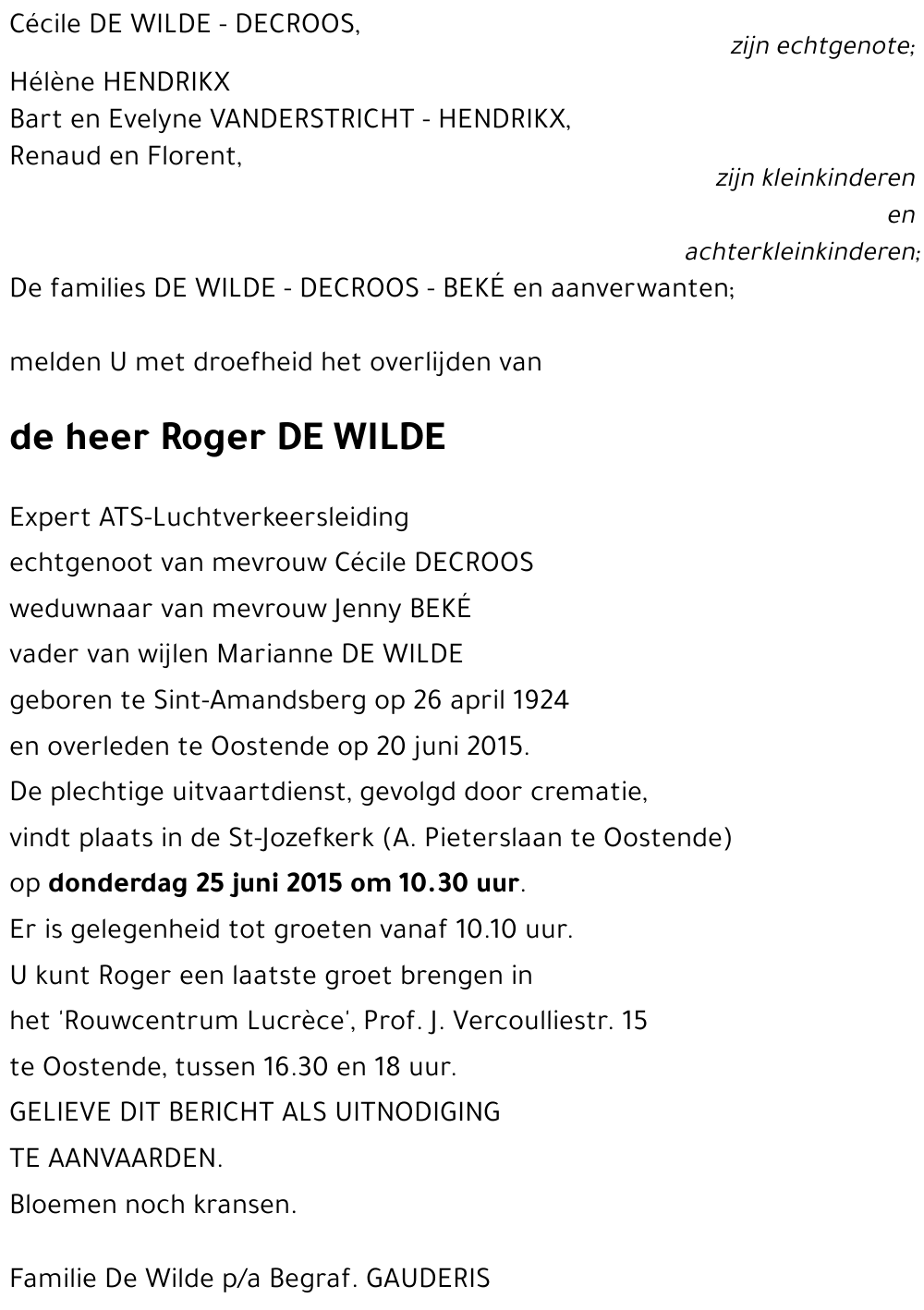 Roger DE WILDE