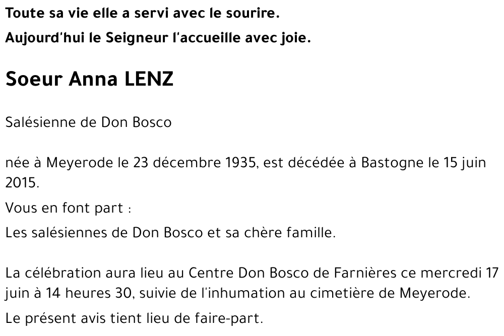 Soeur Anna LENZ