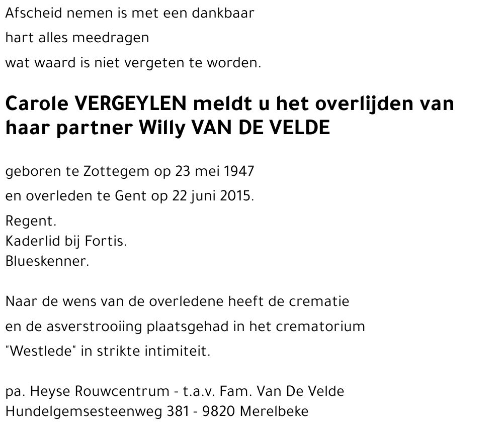 Willy VAN DE VELDE