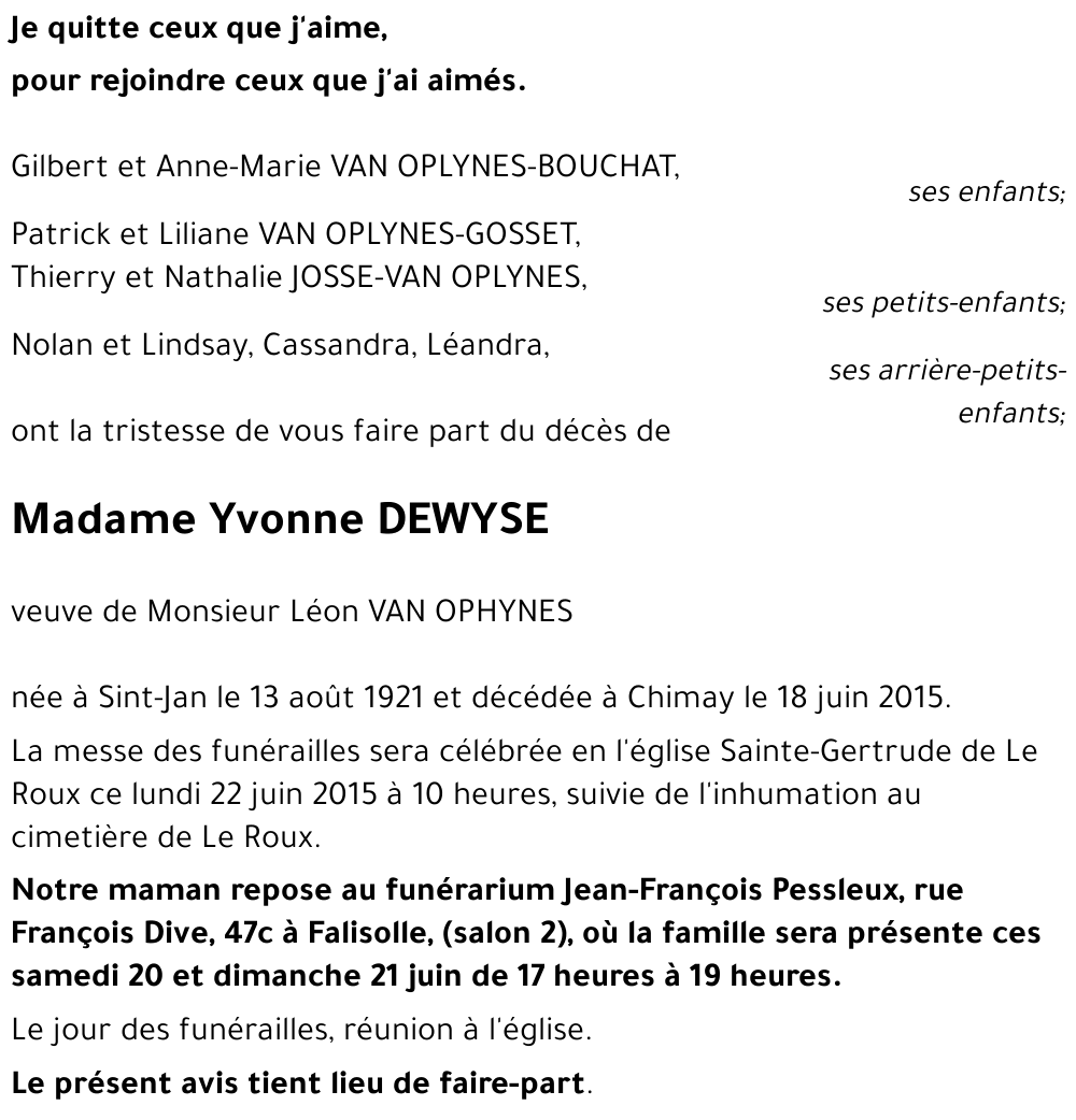 Yvonne DEWYSE