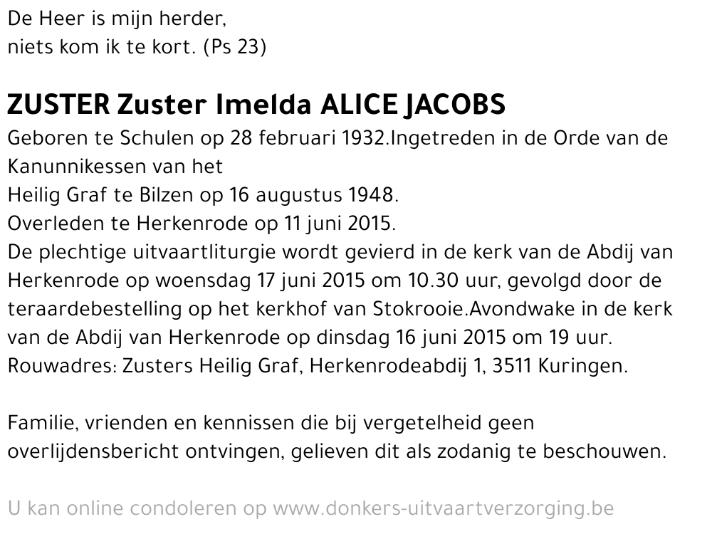 Zuster Imelda Alice Jacobs