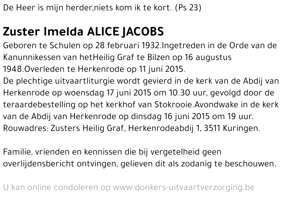 Zuster Imelda Alice Jacobs