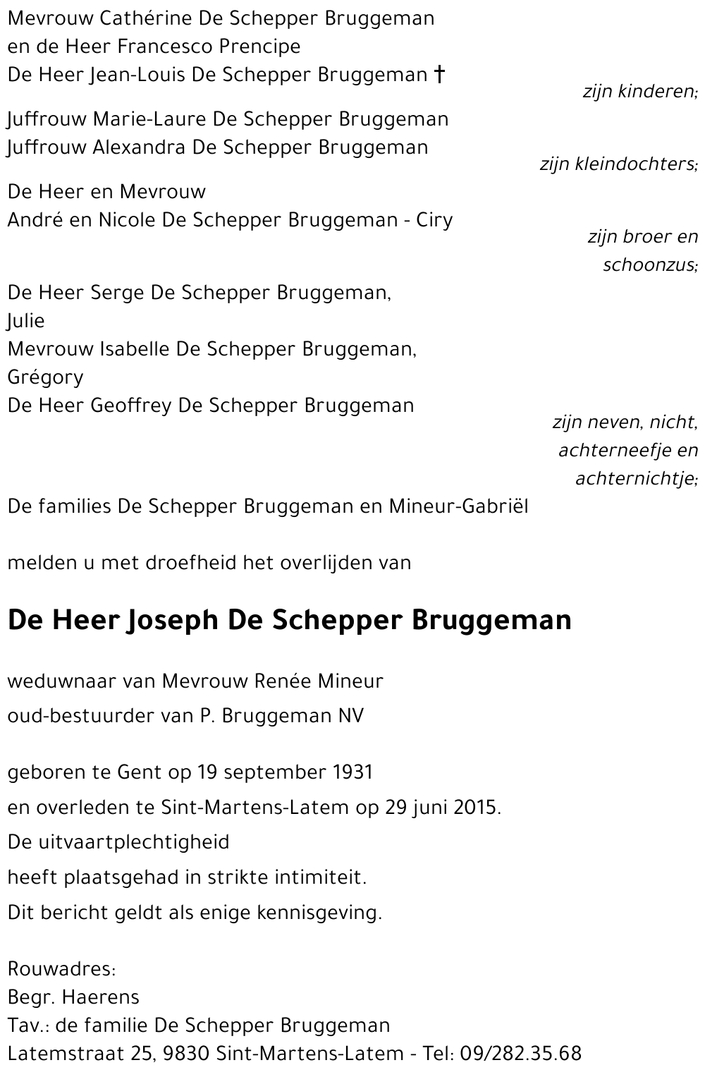 Joseph De Schepper Bruggeman