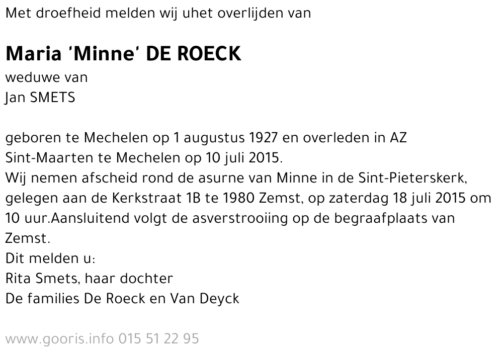 Maria 'Minne' De Roeck