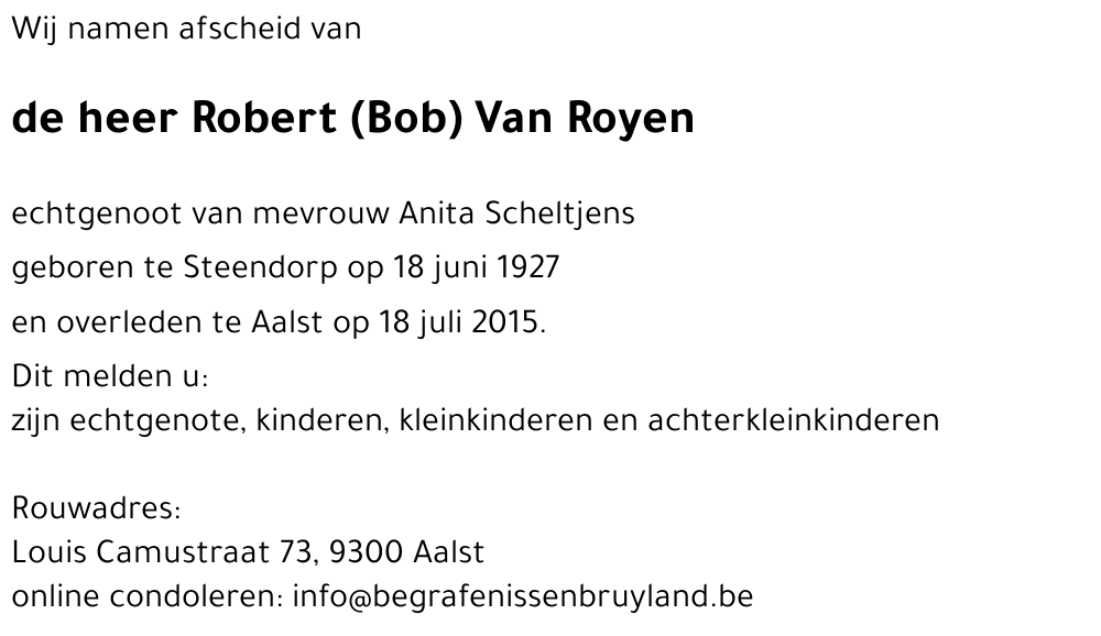 Robert (Bob) Van Royen