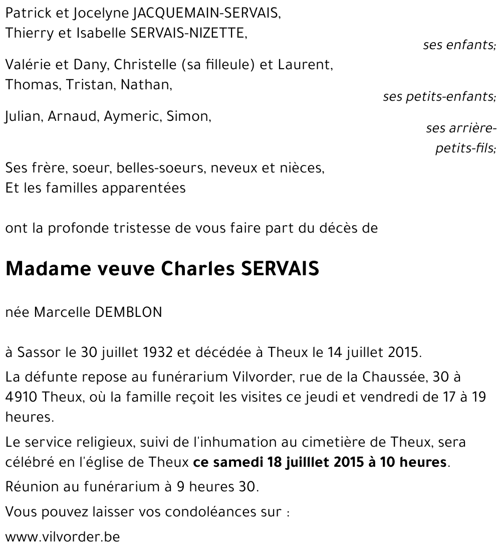 veuve Charles SERVAIS