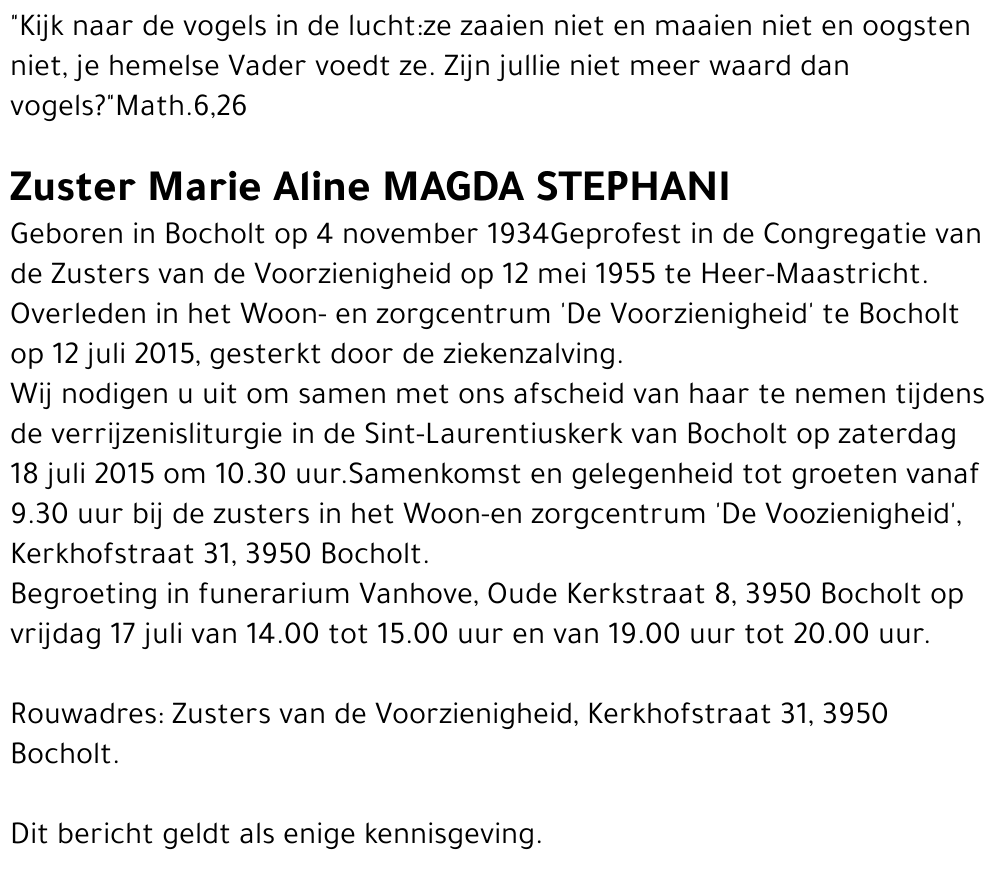 Zr. Marie Aline Magda Stephani