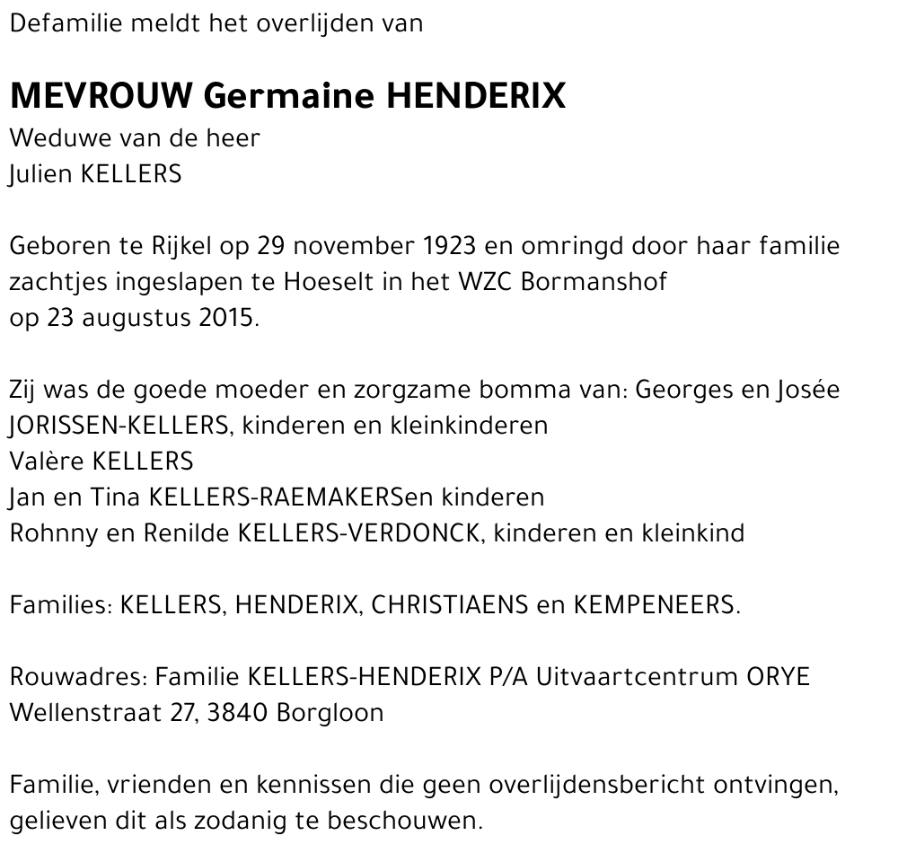 Germaine HENDERIX