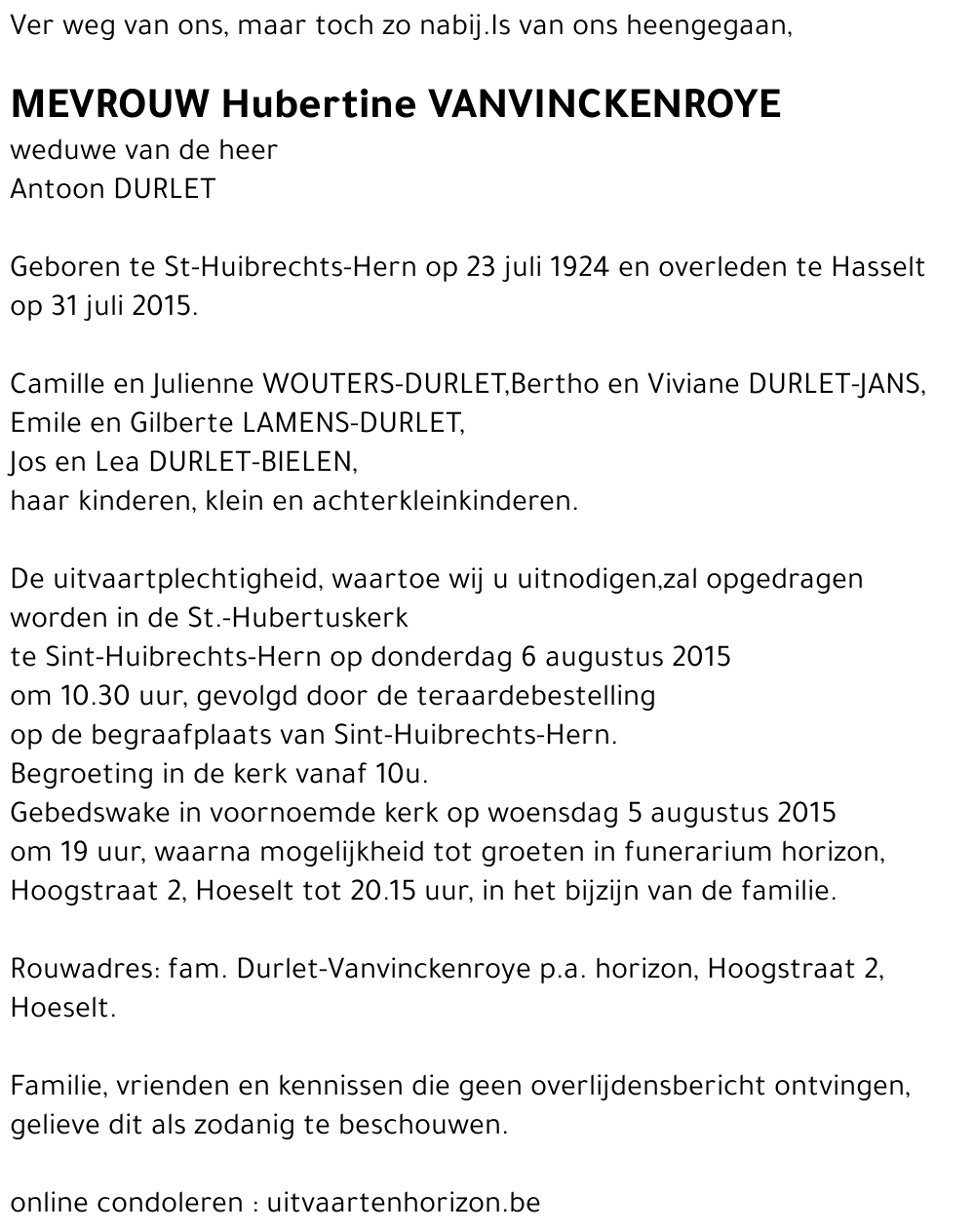 Hubertine VANVINCKENROYE
