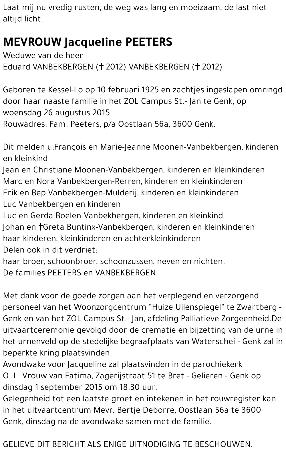 Jacqueline PEETERS