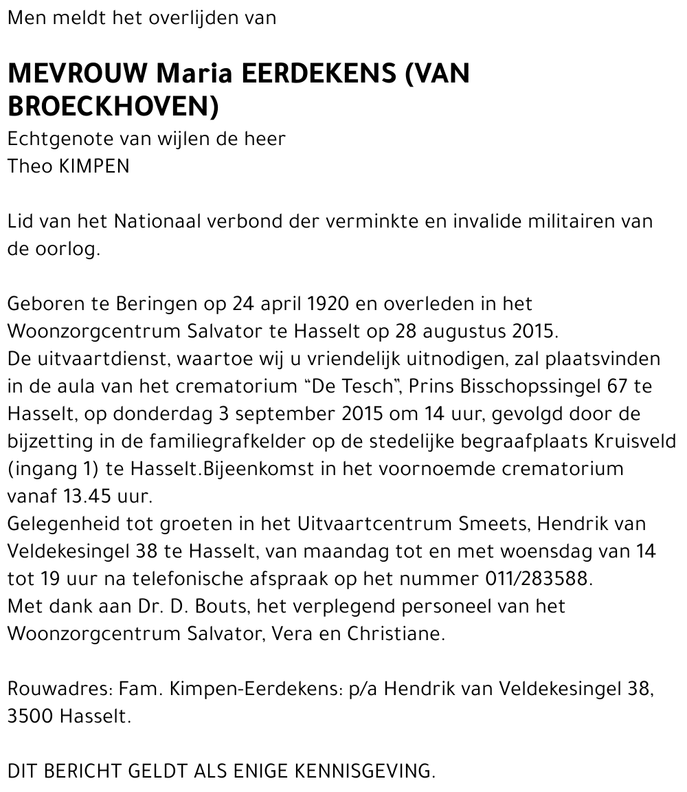 Maria Eerdekens (Van Broeckhoven)