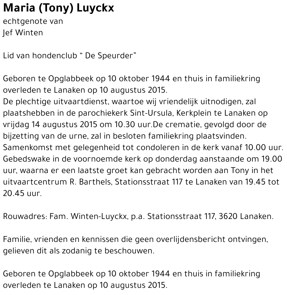 Maria (Tony) Luyckx