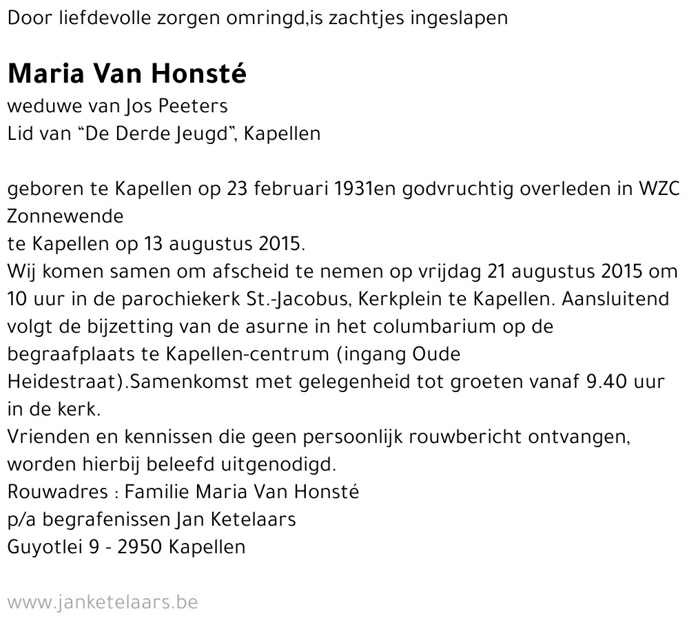 Maria Van Honsté