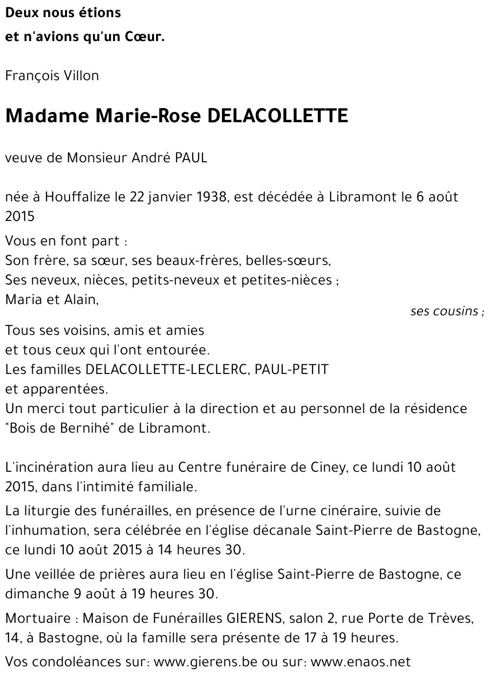 Marie-Rose DELACOLLETTE