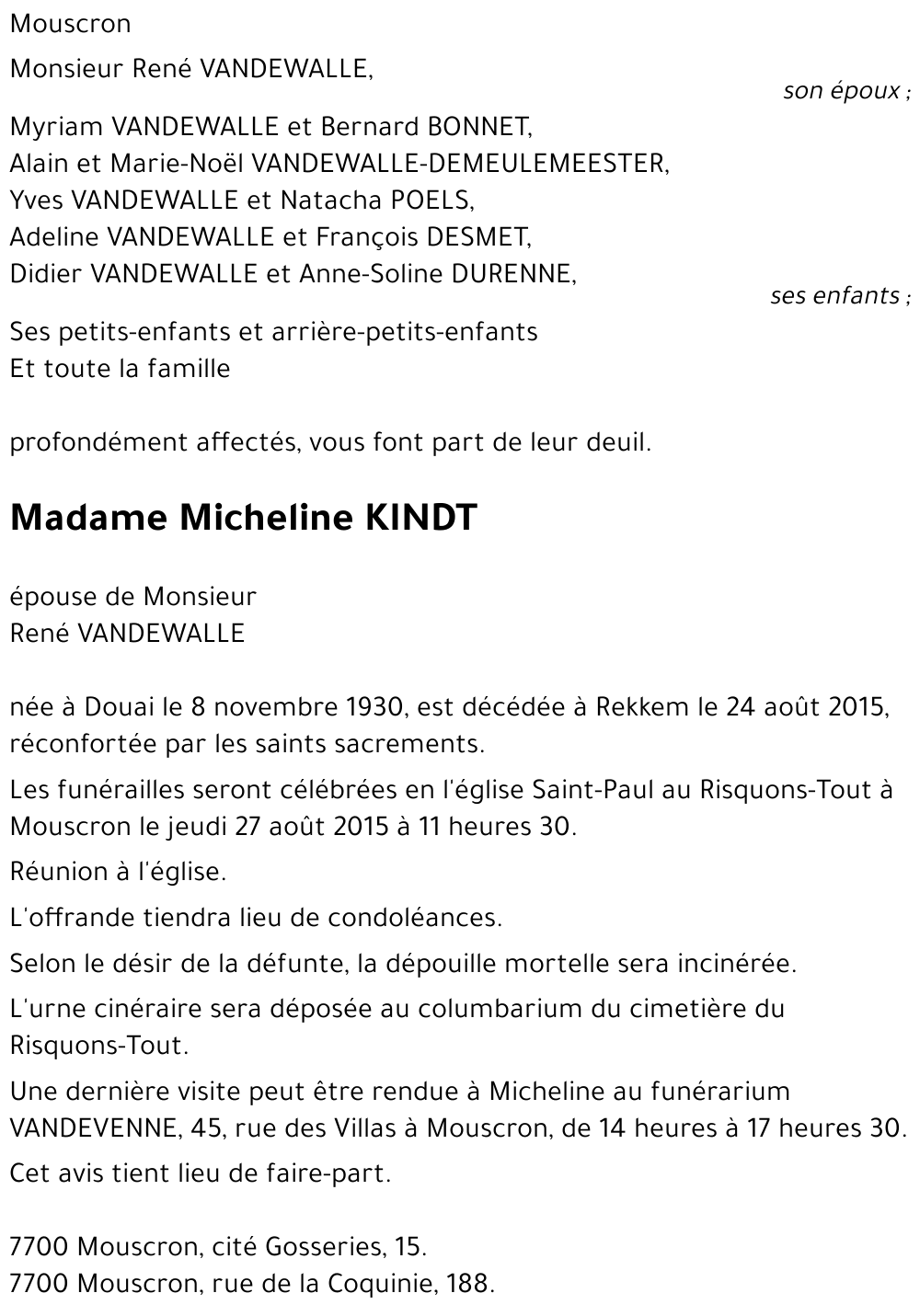 Micheline KINDT
