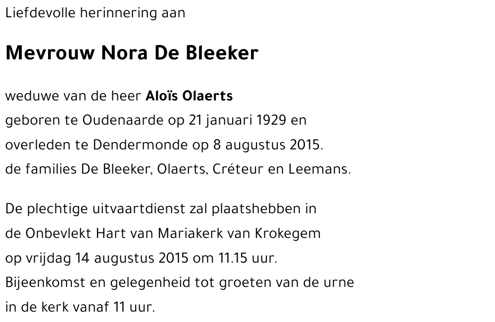 Nora De Bleeker