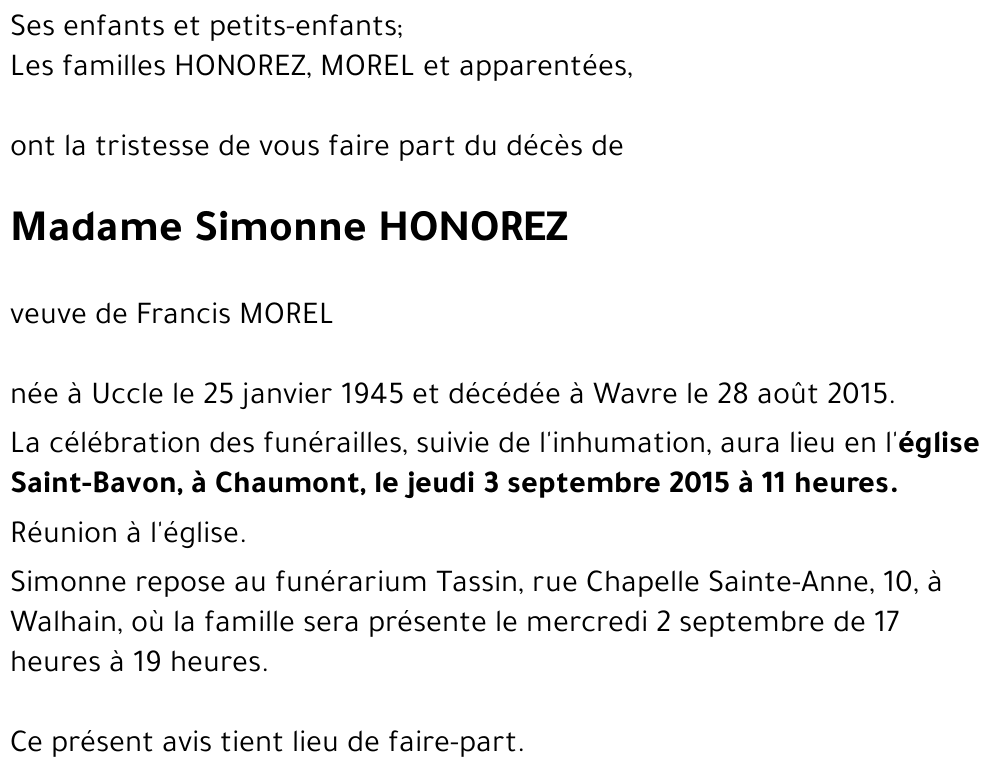 Simonne HONOREZ