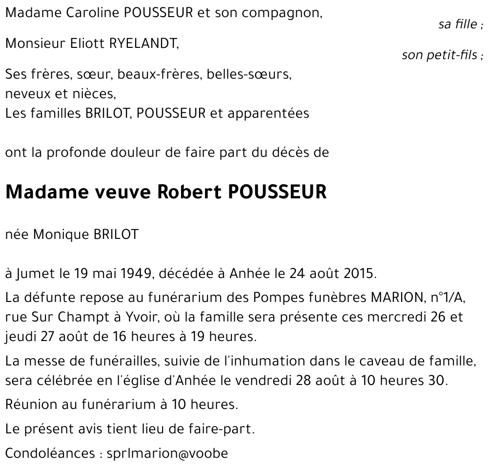 veuve Robert POUSSEUR