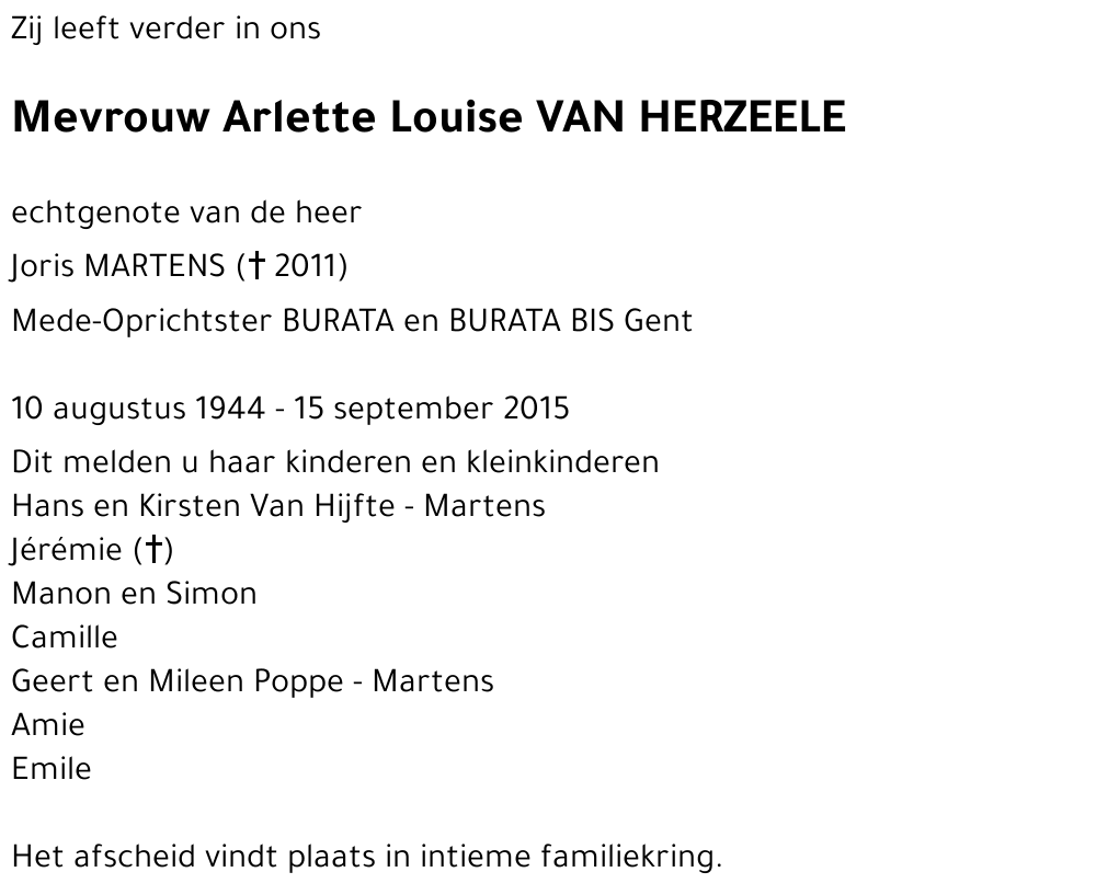Arlette Louise VAN HERZEELE