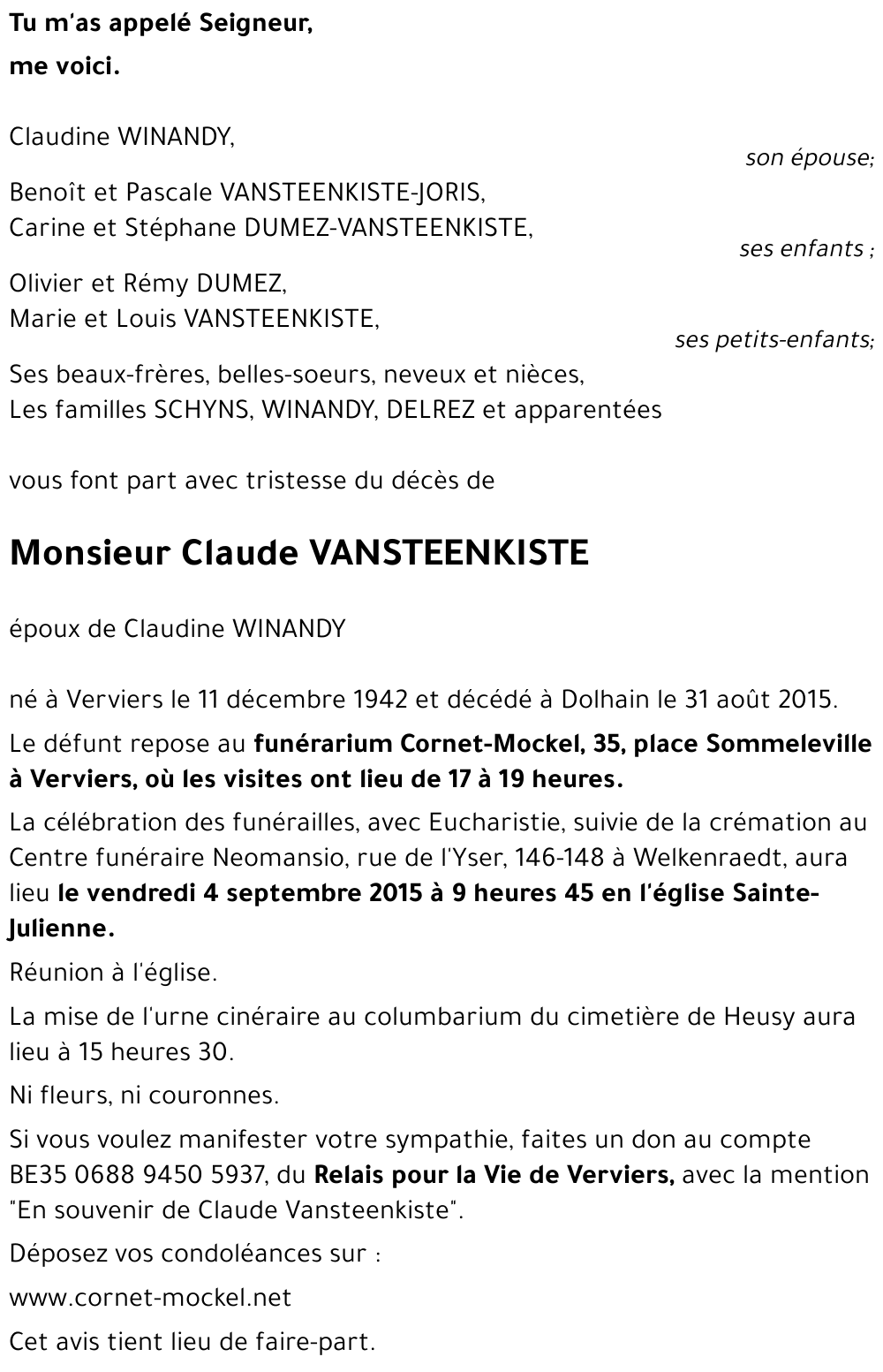 Claude VANSTEENKISTE