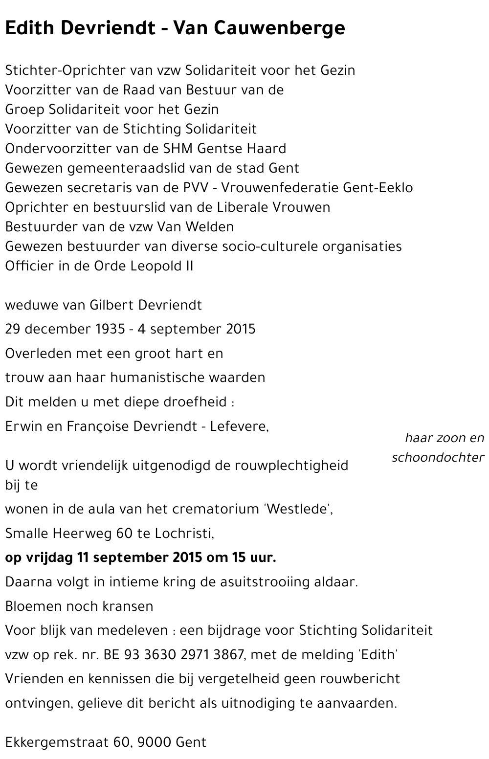 Edith Devriendt - Van Cauwenberge