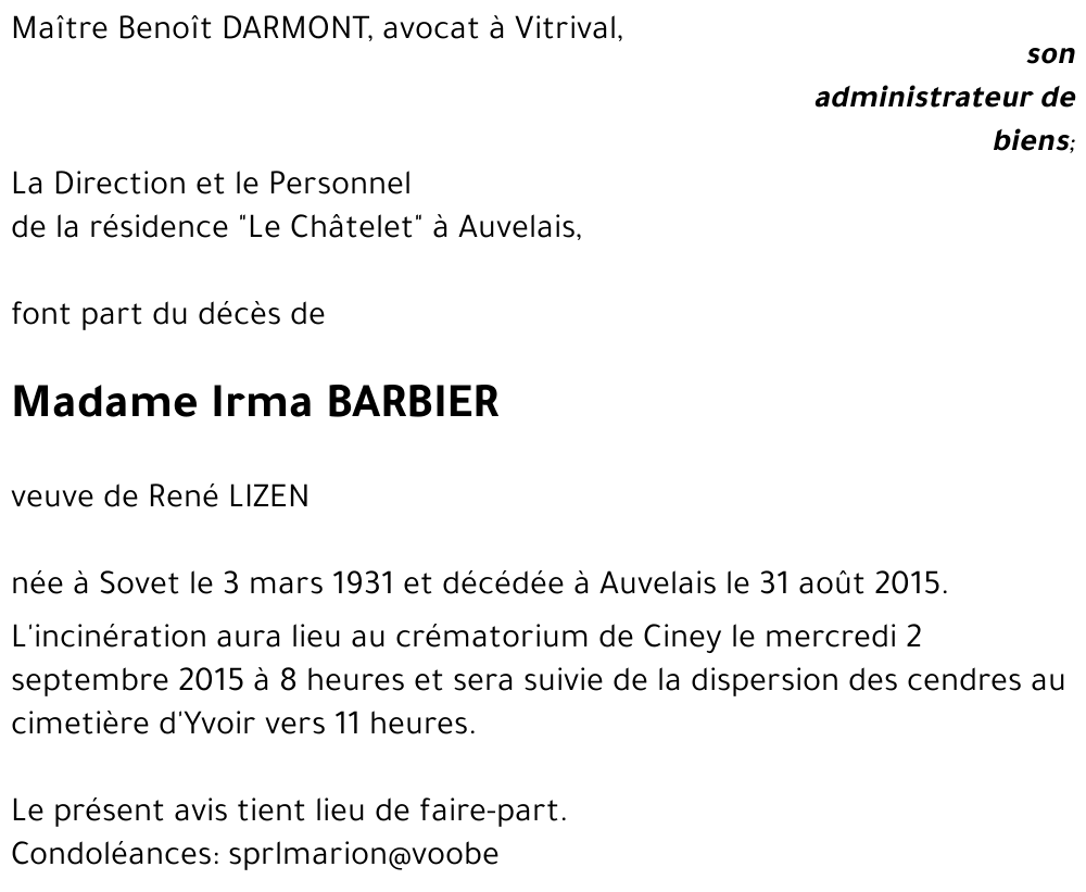 Irma BARBIER