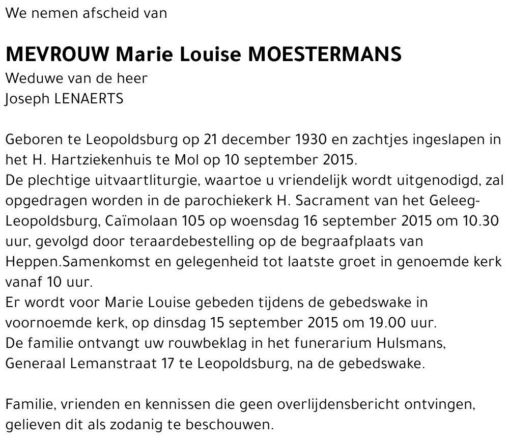 Marie Louise Moestermans
