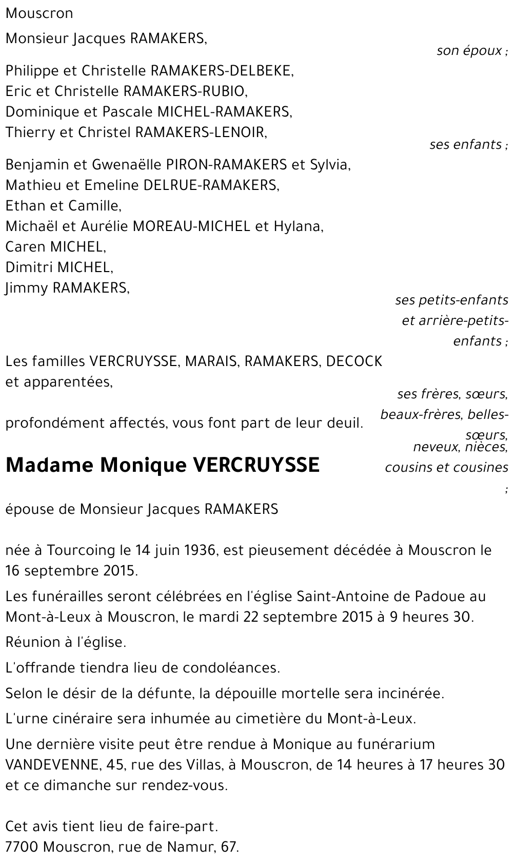 Monique VERCRUYSSE