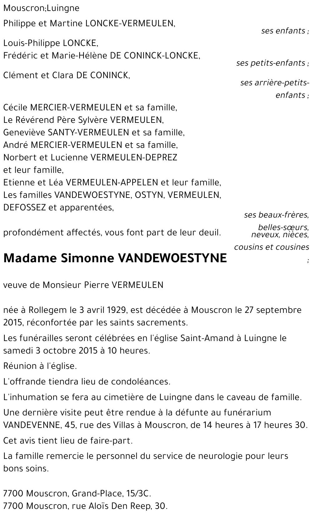 Simonne VANDEWOESTYNE