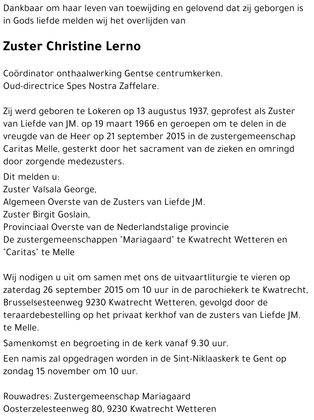 Zuster Christine Lerno