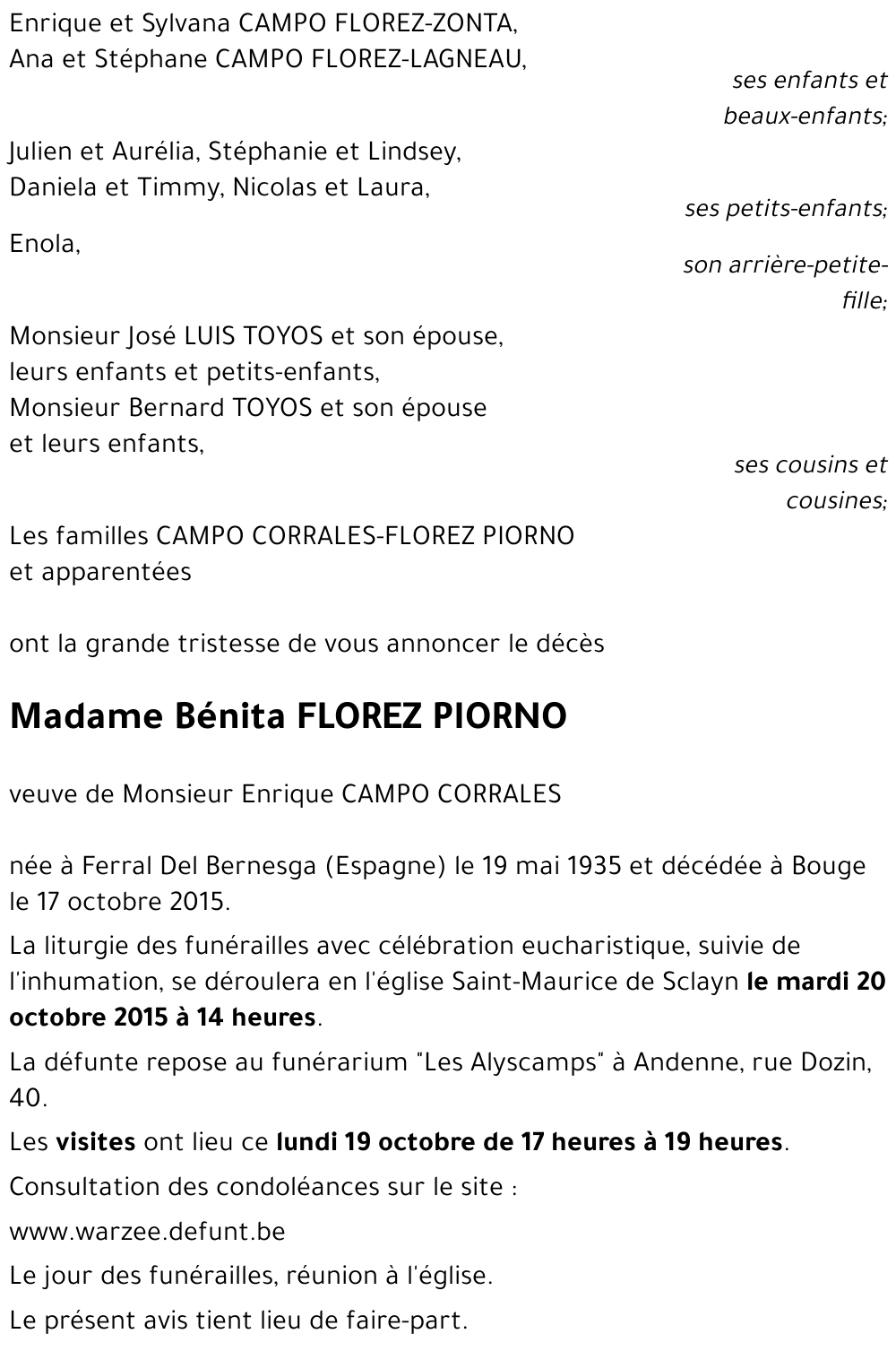 Bénita FLOREZ PIORNO