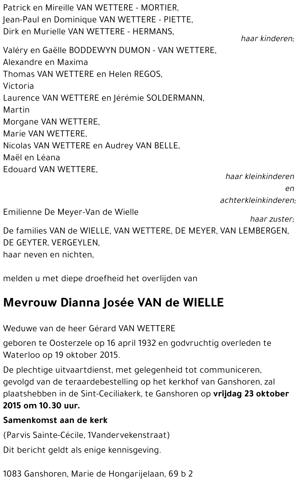 Dianna Josée VAN de WIELLE