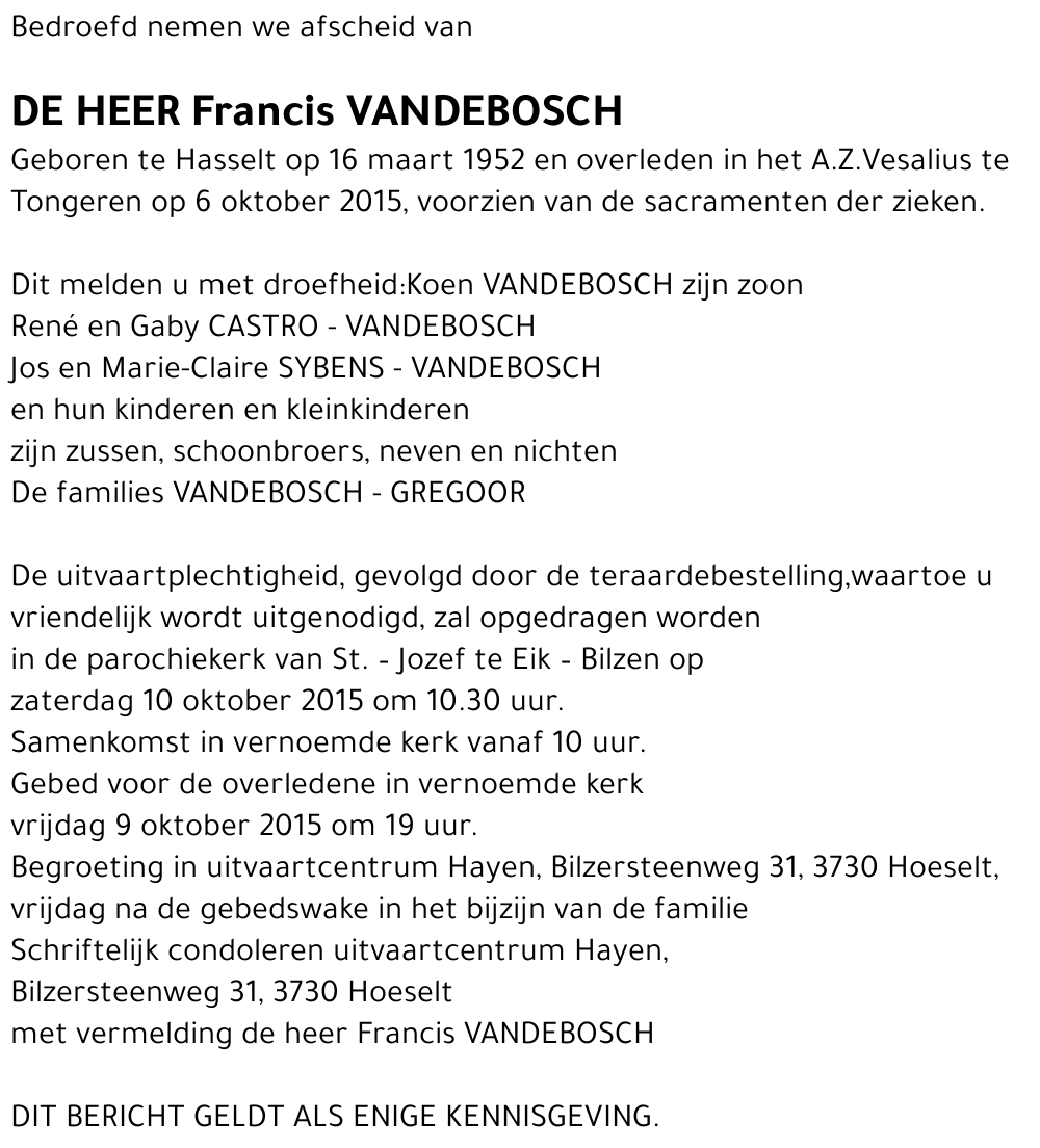 Francis VANDEBOSCH