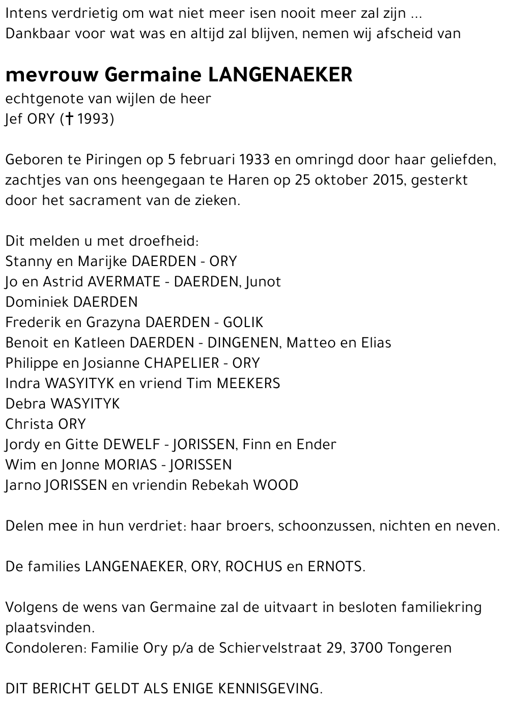 Germaine LANGENAEKER