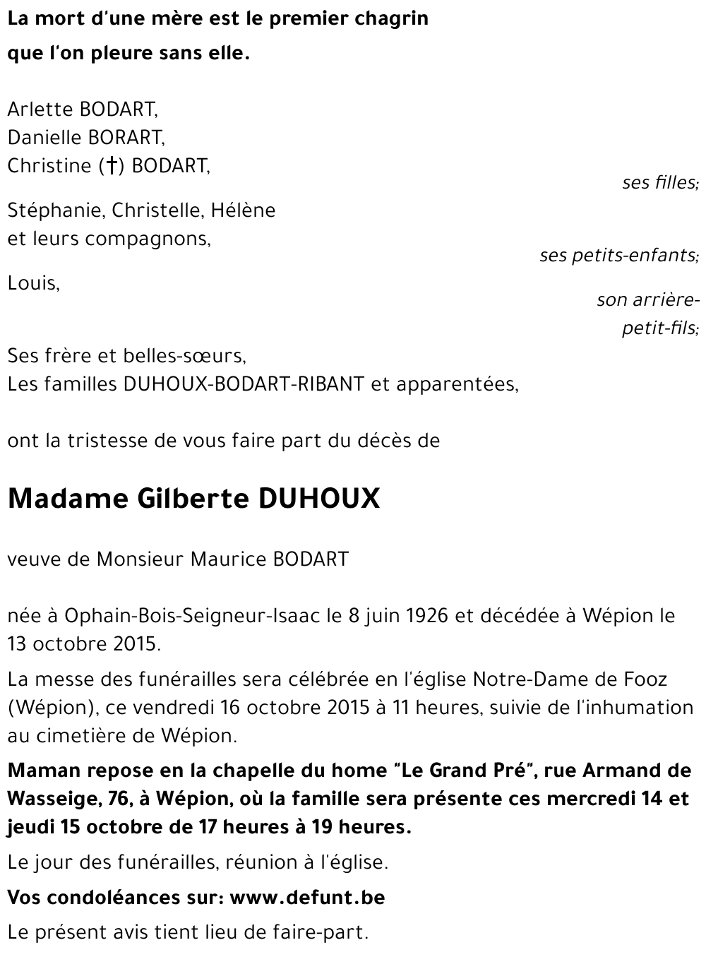 Gilberte DUHOUX
