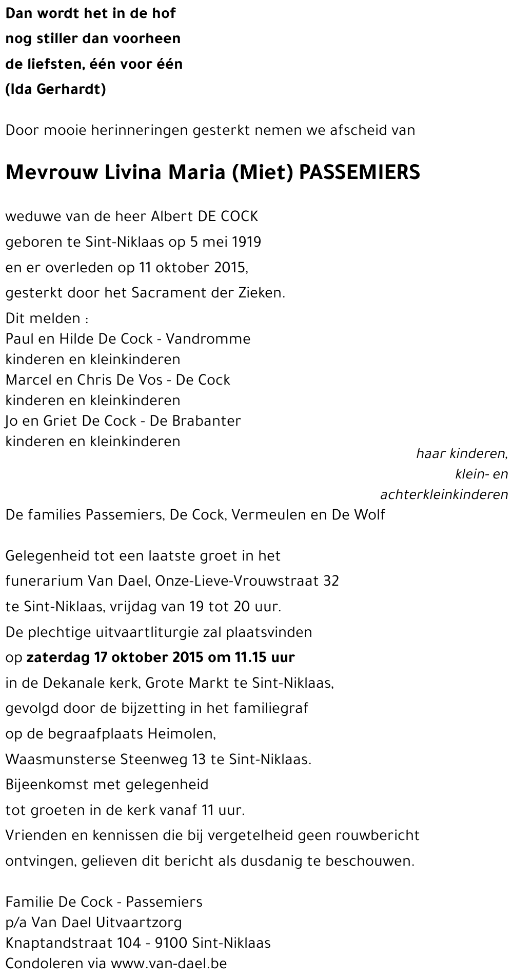 Livina Maria (Miet) PASSEMIERS