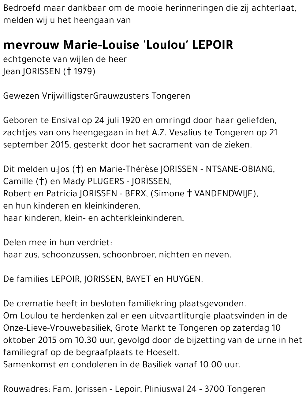 Marie-Louise 'Loulou' LEPOIR