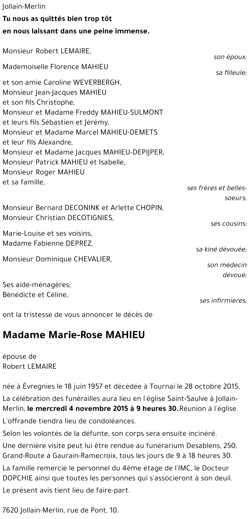 Marie-Rose MAHIEU