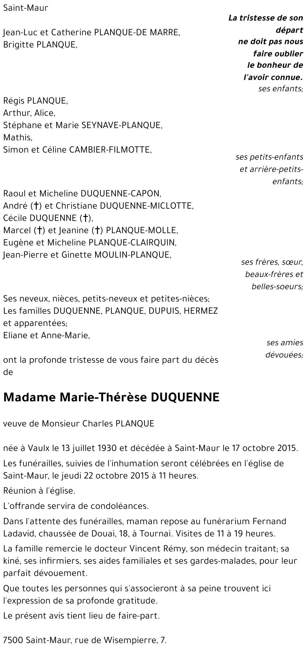 Marie-Thérèse DUQUENNE