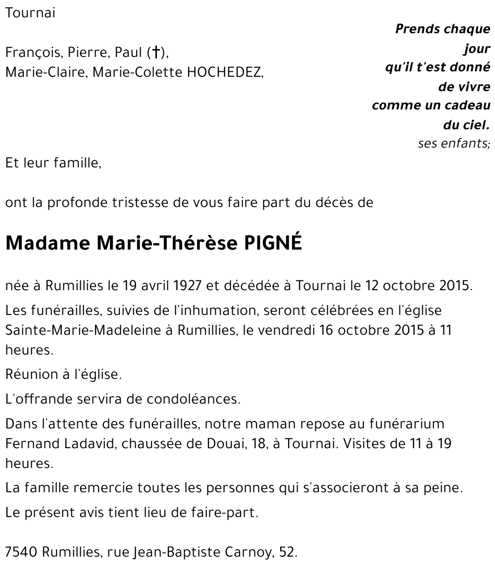 Marie-Thérèse PIGNÉ