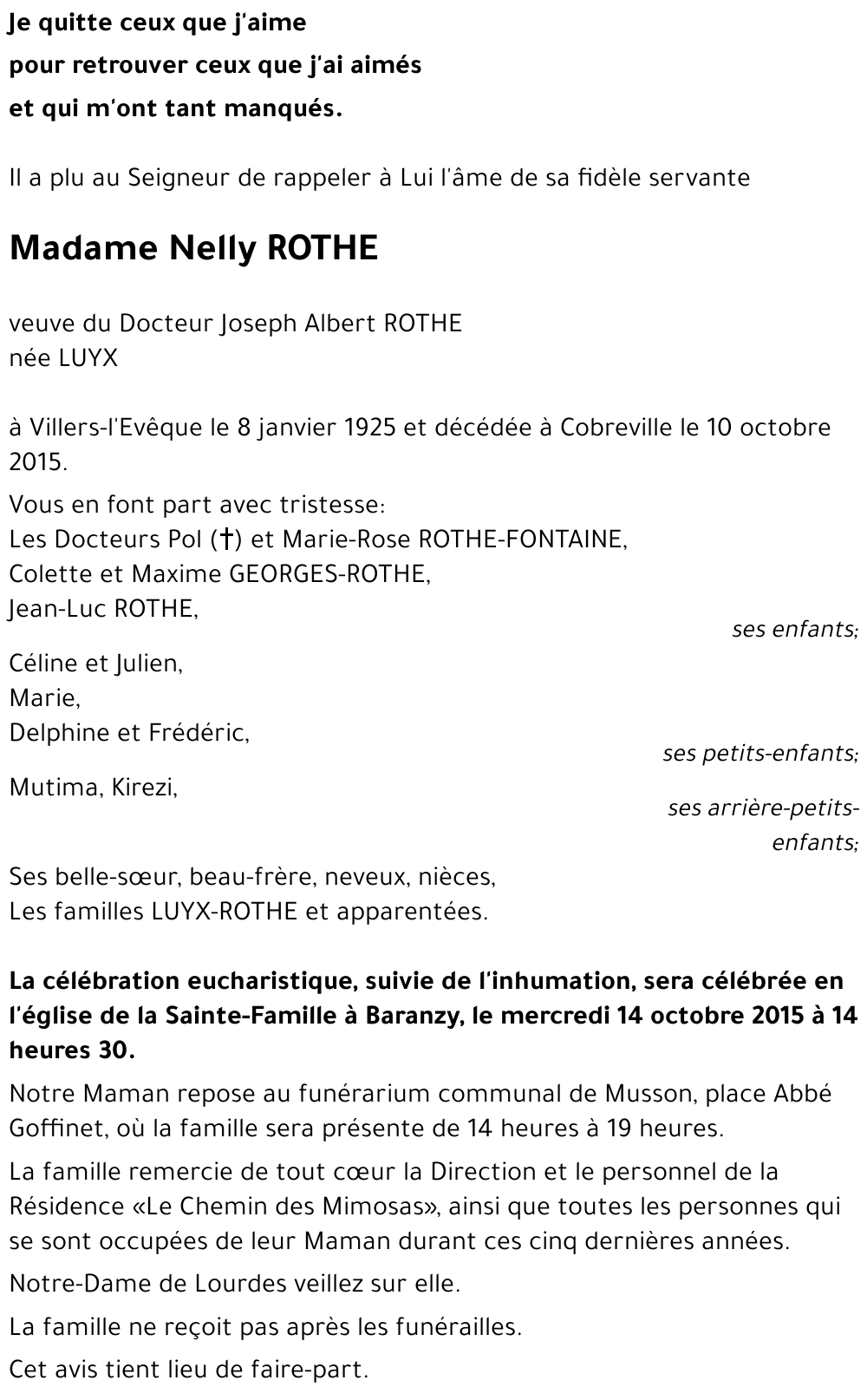 Nelly ROTHE née LUYX 