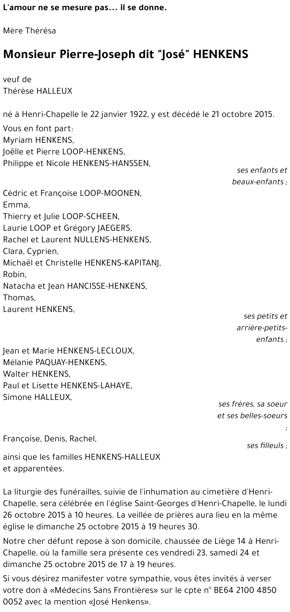 Pierre-Joseph dit José HENKENS