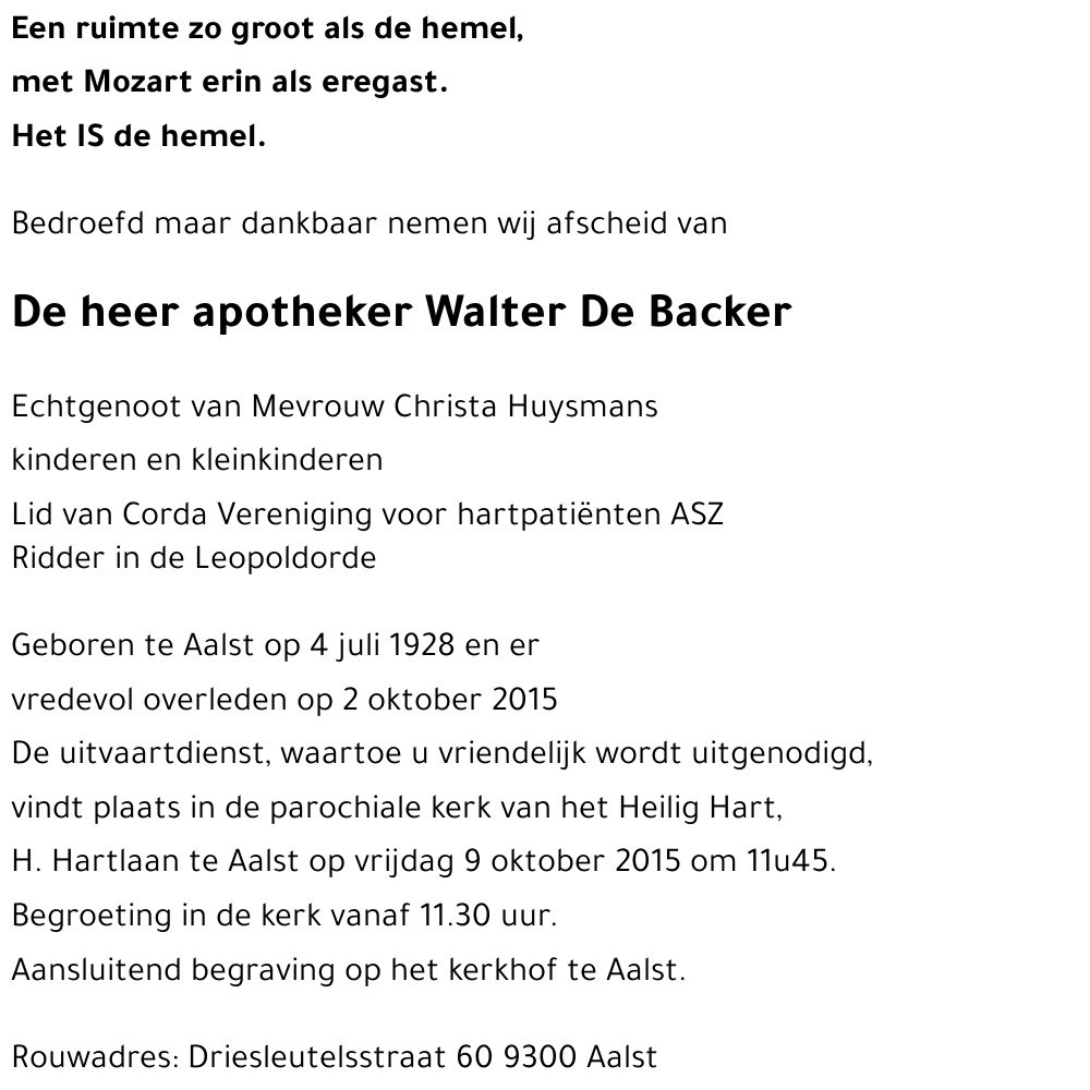 Walter De Backer