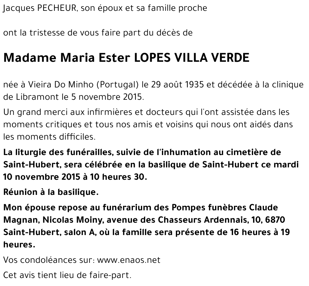 Maria Ester LOPES VILLA VERDE