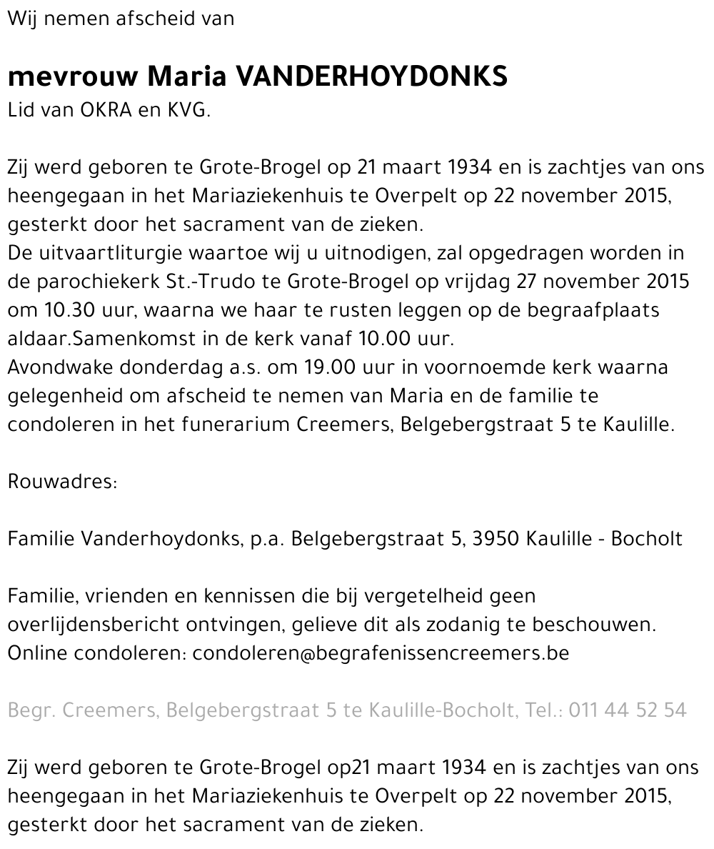 Maria Vanderhoydonks